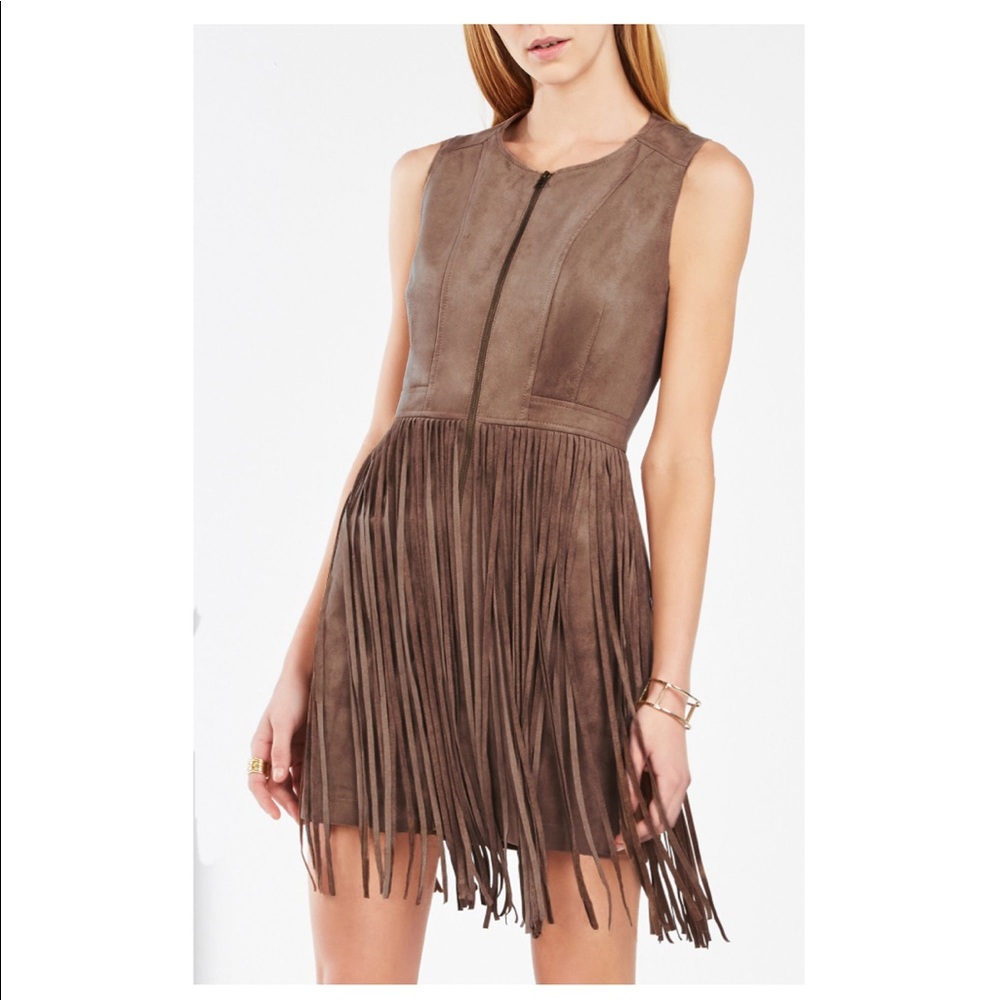 BCBG faux suede fringe dress